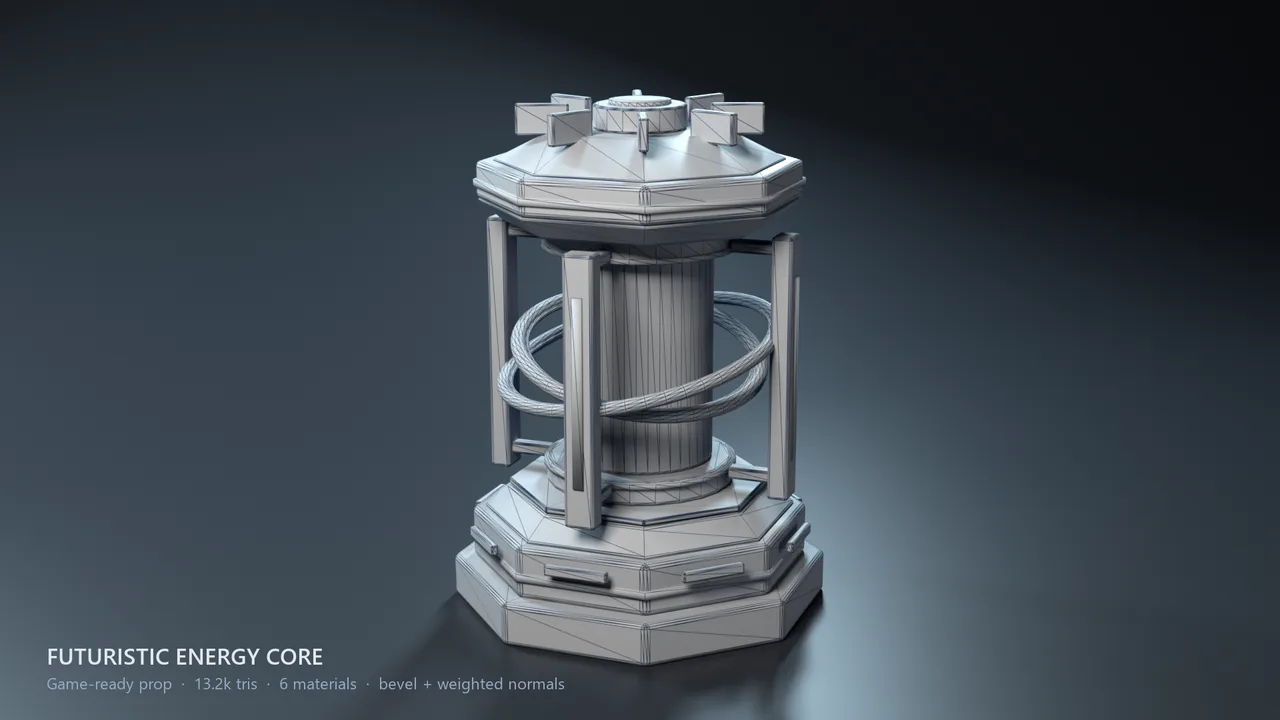 Clay render of the energy core showing its wireframe topology