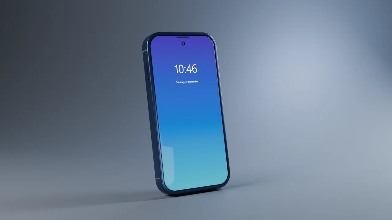 Smartphone render, front view with lock screen