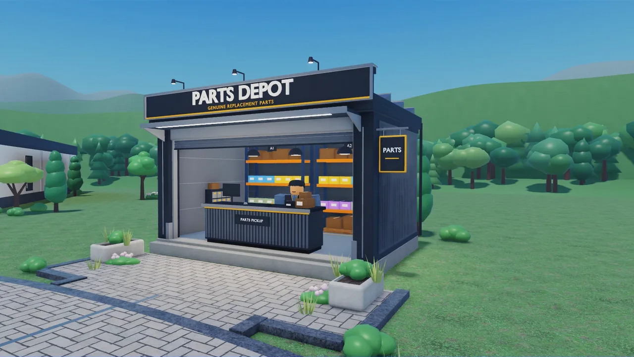 The Parts Depot shop building on the plaza