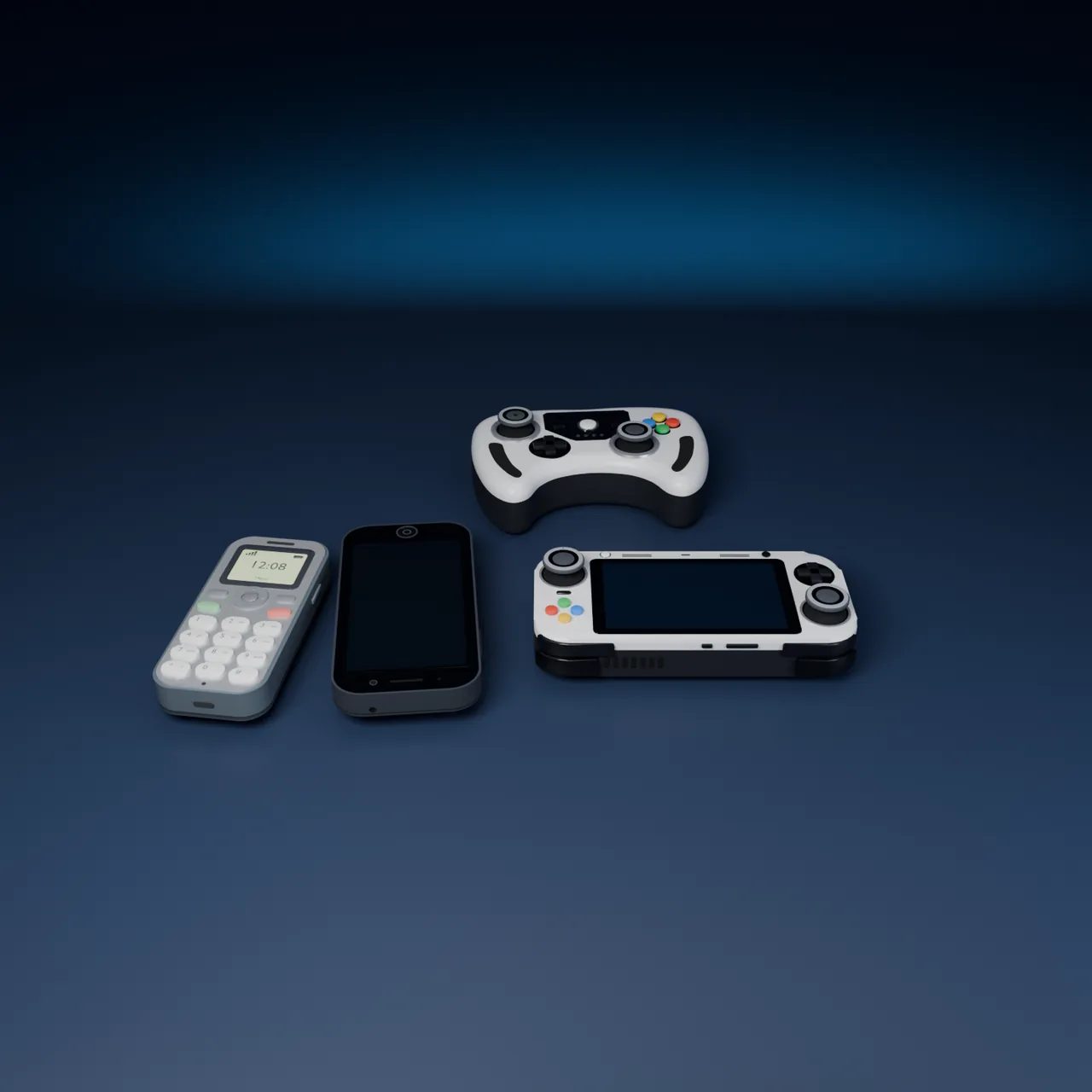 Render of the device family from above on a dark backdrop
