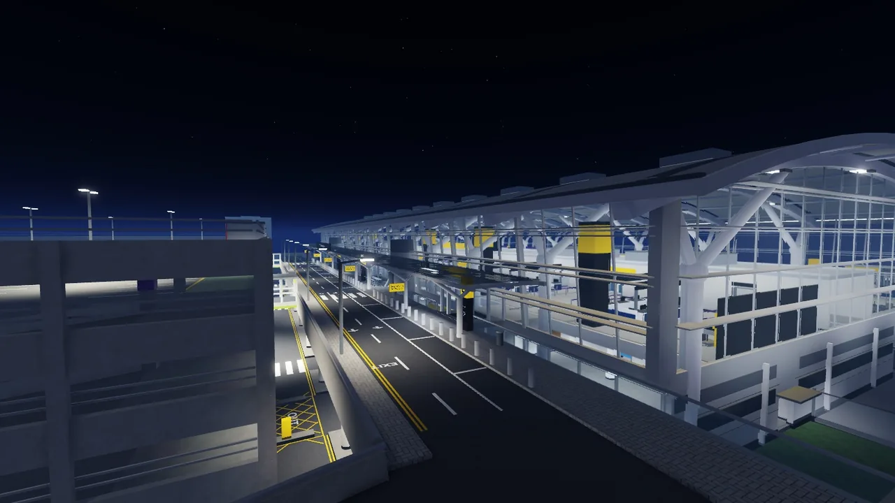 The terminal and drop-off road at night
